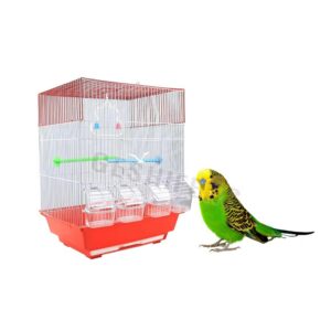 Cage à oiseaux rectangulaire rouge et blanche – idéale perruches et inséparables